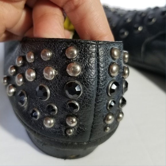 Miss Sixty Black Leather Studded Slip On Loafers - Picture 10 of 11